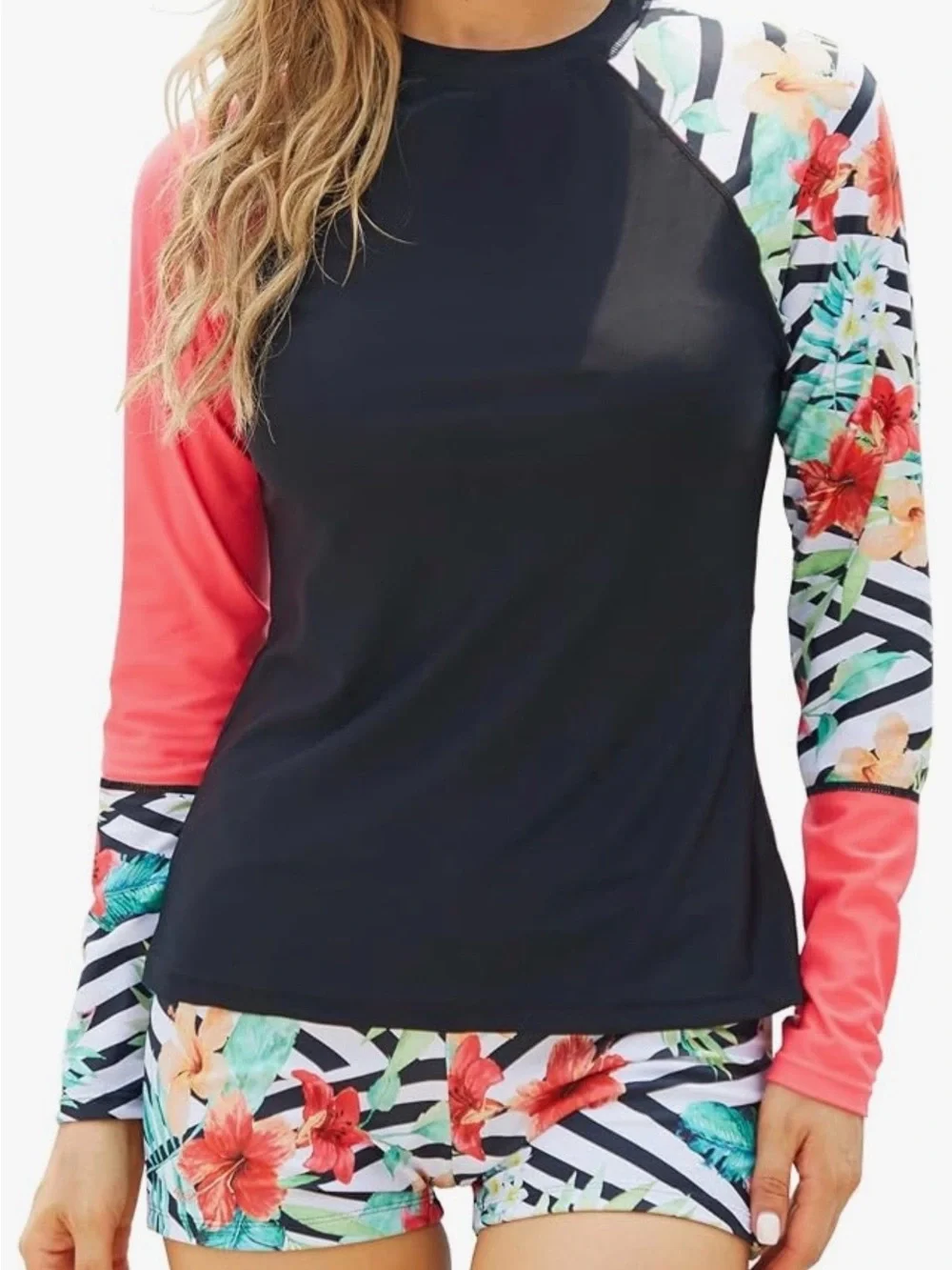 Never Been Worn Black & Pink Floral Long-Sleeve Women's Rashguard Set